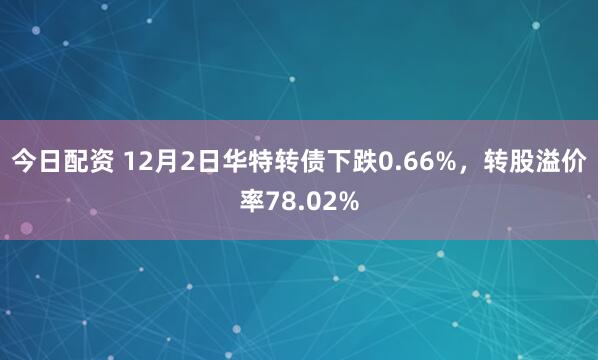 今日配资 12月2日华特转债下跌0.66%，转股溢价率78.02%